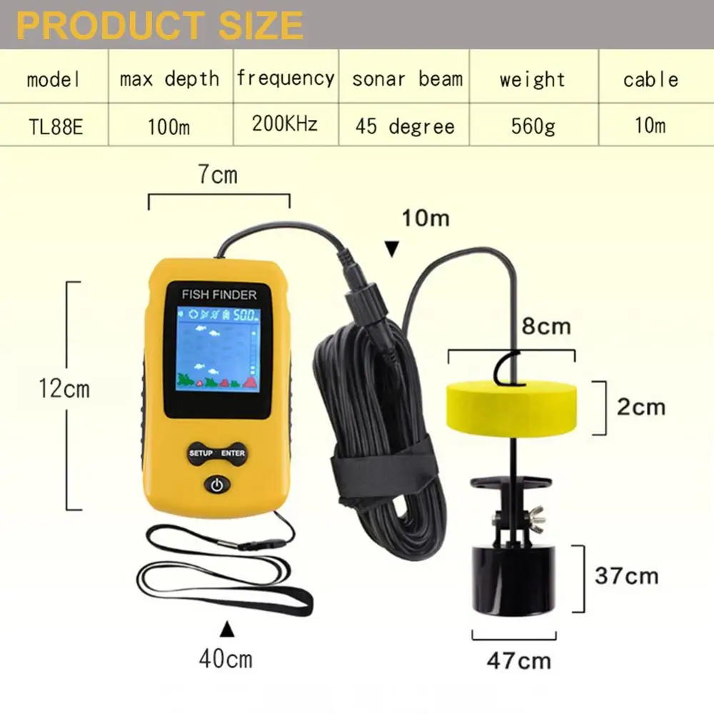 

Handheld Fish Finder Portable Fishing Kayak Fishfinder Fish Depth Finder Fishing Gear with Sonar Transducer and LCD Display