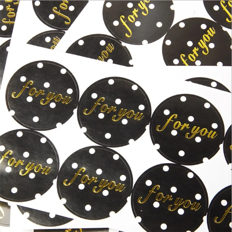 

free shipping 1000pcs Round Black Polka Dot For You Hot Stamping Round Sealing Sticker DIY Self-Adhesive Gift Sticker