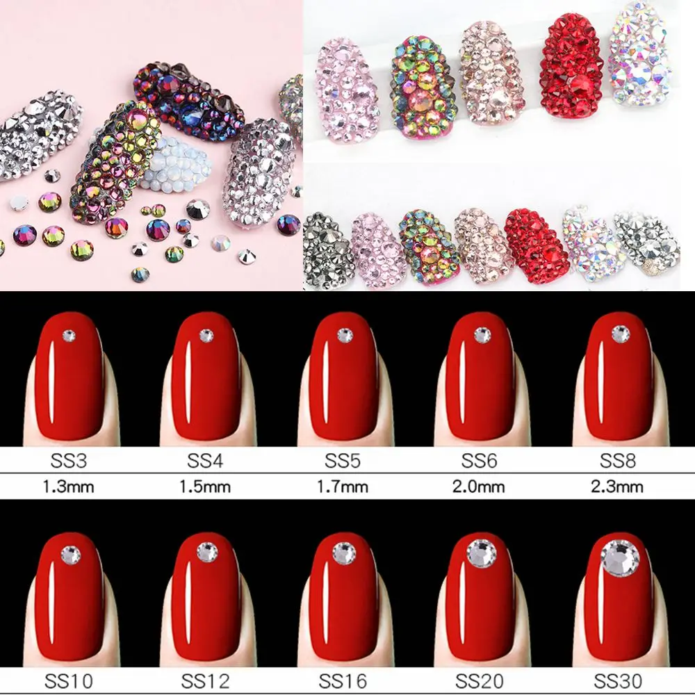 

Non Hotfix Strass Rhinestones Champagne SS3-SS34 And Mixed Sizes Flatback Glue On Glass Chatons DIY 3D Nails Art Accessories