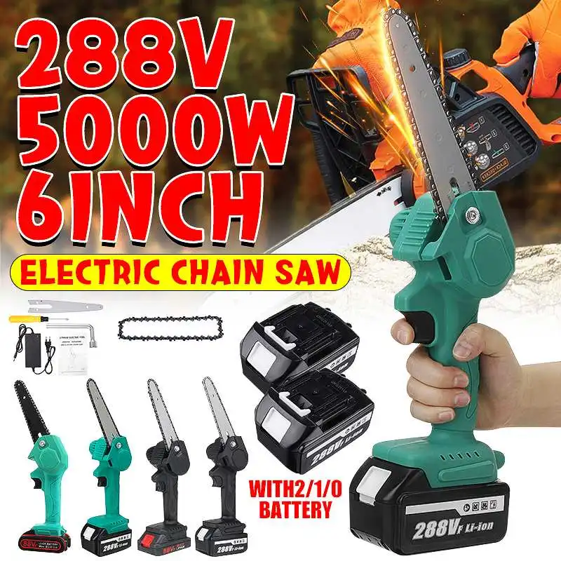 

6 Inch 288V 3000W Mini Pruning Saw Electric Saw Chainsaw With 2Pcs Battery Woodworking Garden Logging Trimming Saw Power Tool