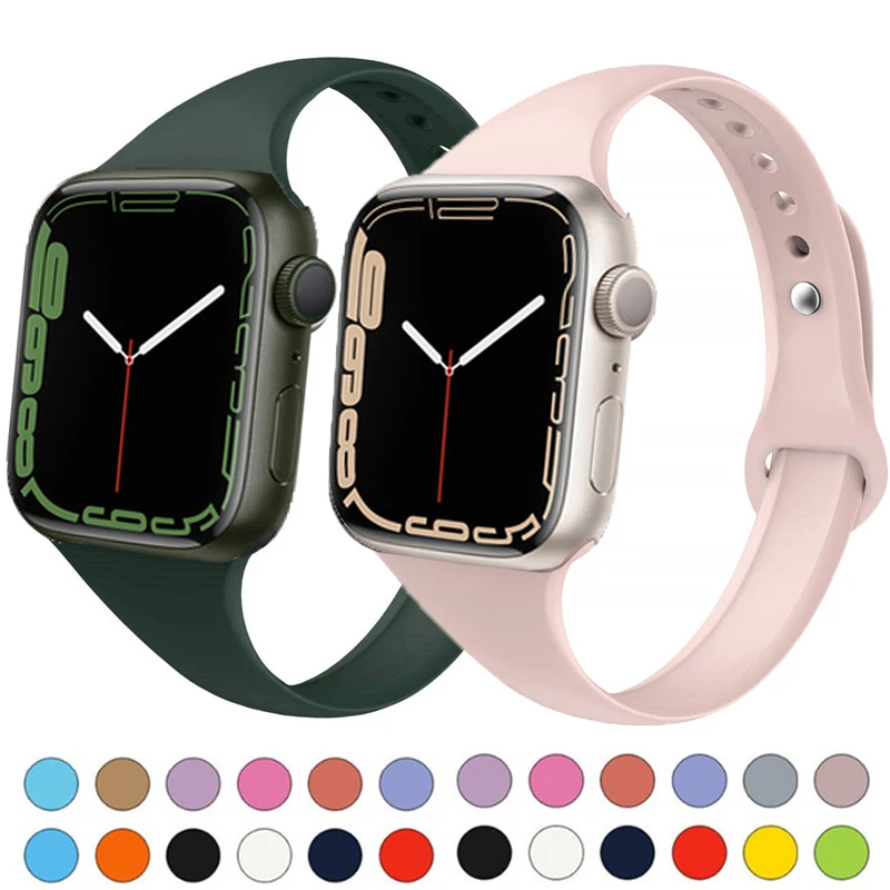 

Slim Silicone strap for Apple watch band 44mm 40mm 41mm 45mm 38mm 42mm correa belt bracelet iWatch series 3 SE 5 4 6 7 watchband