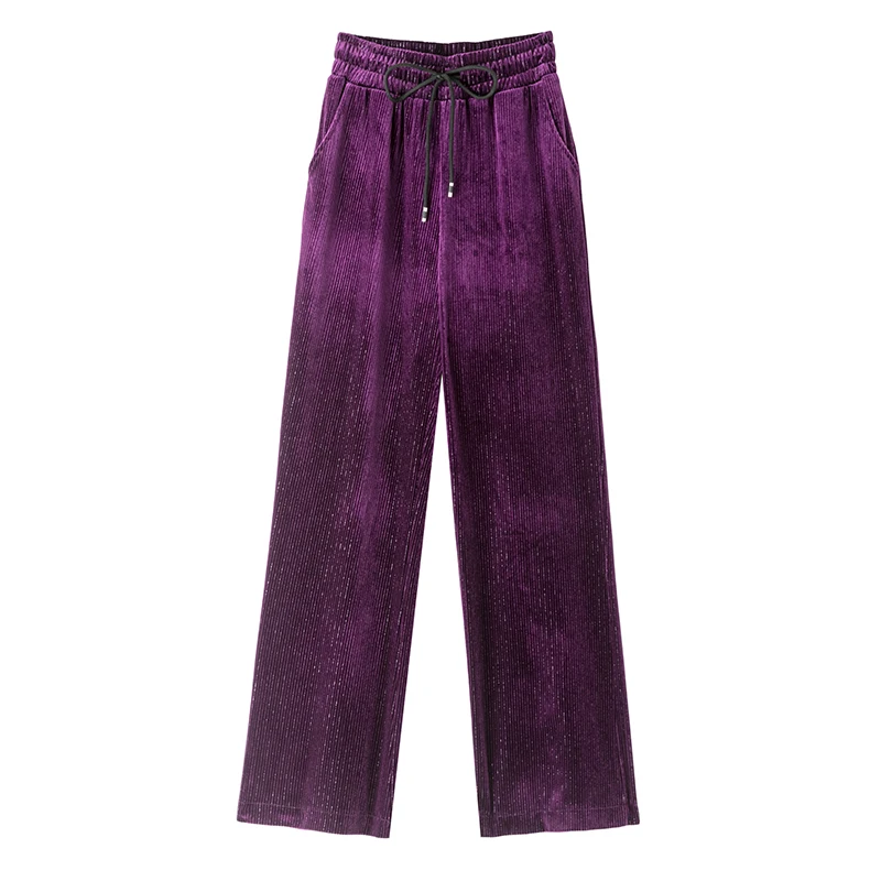 

Autumn and winter 2020 new wide-leg pants women's high-waist slim slimming draping women's pants loose velvet pants black pants