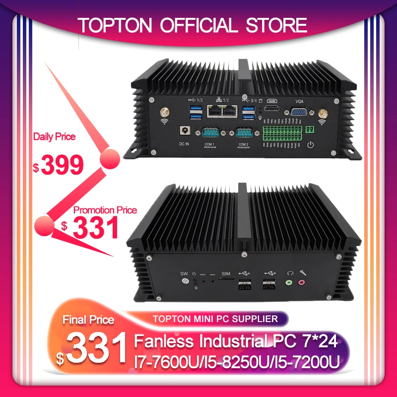 Topton промышленный безвентиляторный мини ПК серии G Inter i7 i5 2 * DDR4 Lans настольный