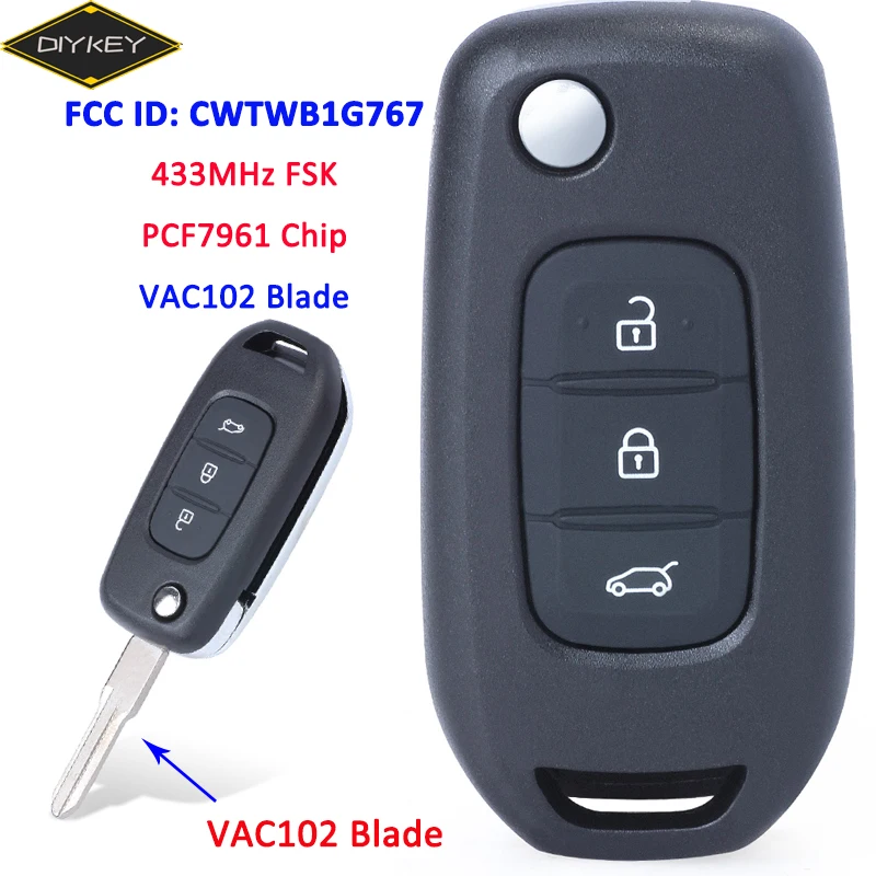 Ключ дистанционного управления DIYKEY PCF7961 чип FCC: CWTWB1G767 433 МГц для Renault Megane III Dacia Duster