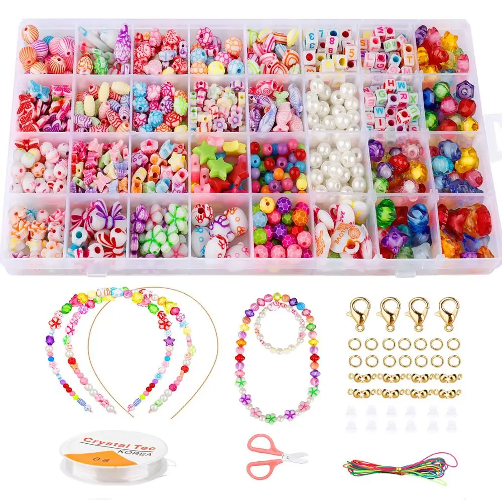 

32 Grids Jewelry Making DIY Beaded Bracelets Necklaces String Colorful Acrylic Beads Set Box Toy Threading Educational Gift