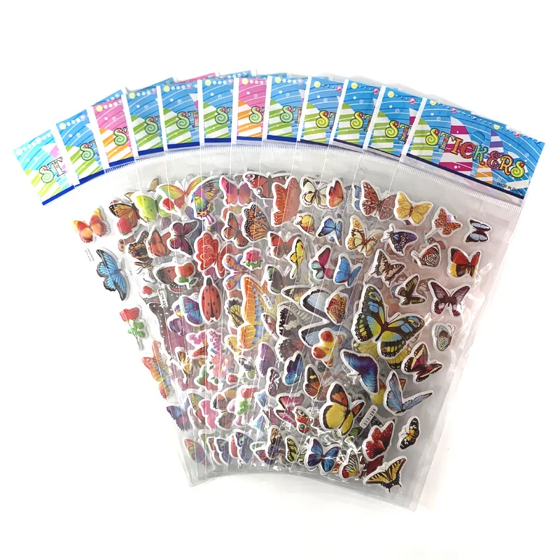 

12 Sheets/Set Scrapbooking Kawaii Butterflies Lovely Sticker Cartoon 3D Bubble Puffy Stickers for Kids Notebook Diary Decoration
