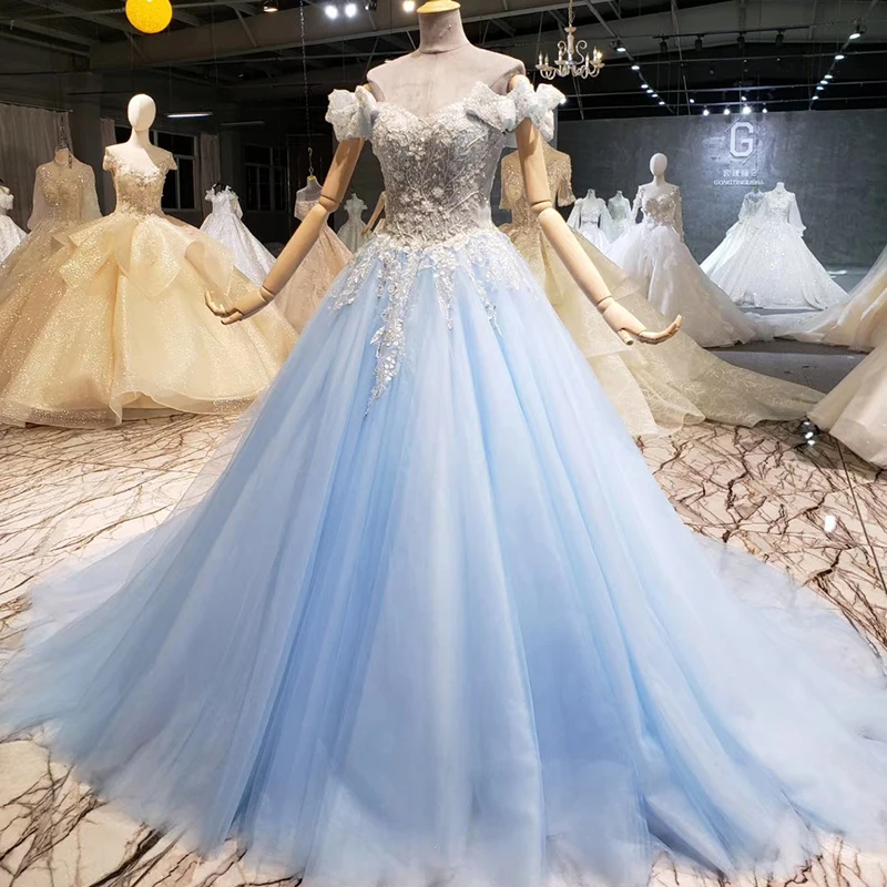 HTL1138 светло-голубые Красивые праздвечерние чные платья для девочек недорогое