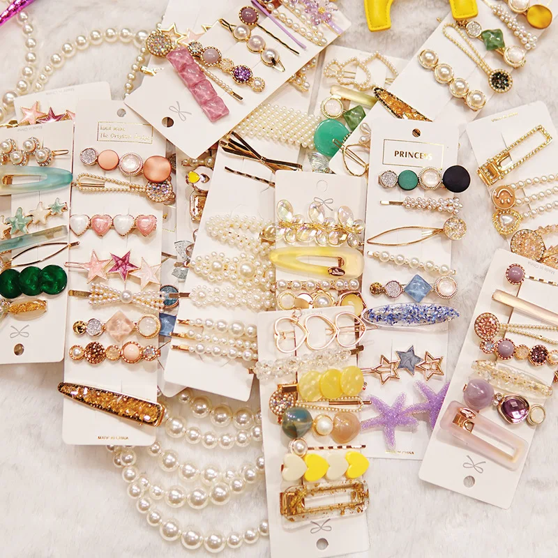 

INS Fashion 1 set Women Girls Elegant Gold Pearl Hair Clips Sweet Ornament Hairpin Barrette Headband Geometric Hair Accessories
