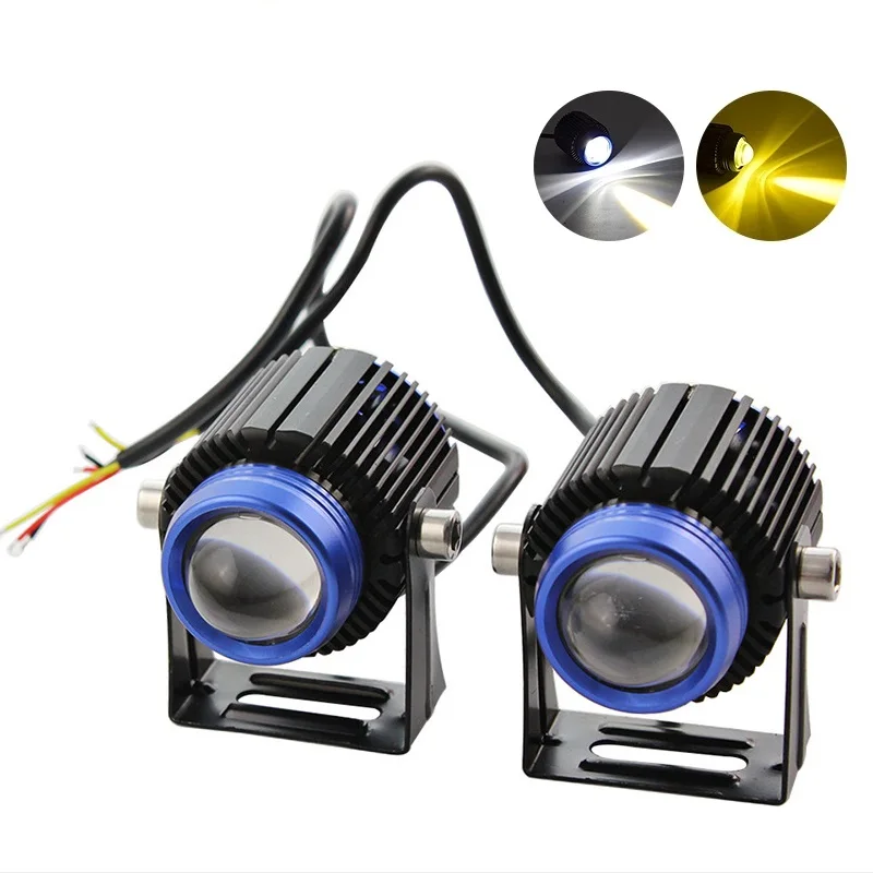 

Car Motorcycle LED Projector Lens Work Spotlights White Yellow Dual Colors 3000k 6000k High Low Beam For Motorbike Scooter ATV