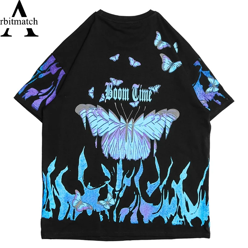 

Футболка мужская с принтом бабочек, уличная одежда в японском стиле, свободная рубашка в стиле хип-хоп, хлопковая футболка с коротким рукаво...