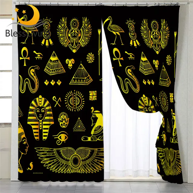 BeddingOutlet Ancient Curtain for Living Room Egyptian Bedroom Curtain Golden Retro Kitchen Window Curtain 1pc Luxury cortinas 1
