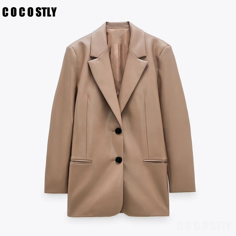 Новый осенний блейзер для женщин в винтажном стиле куртка из искусственной кожи