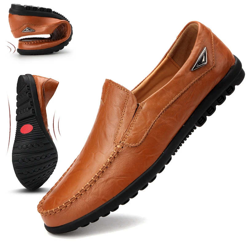 

Genuine Leather Men Casual Shoes Luxury Brand Mens Loafers Moccasins Breathable Slip on Black Driving Shoes Plus Size 37-47