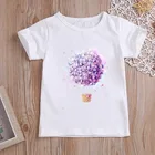 Детские футболки От 2 до 12 лет, одежда для девочек с цветочным принтом и воздушным шаром, белая футболка с круглым вырезом и коротким рукавом для девочек