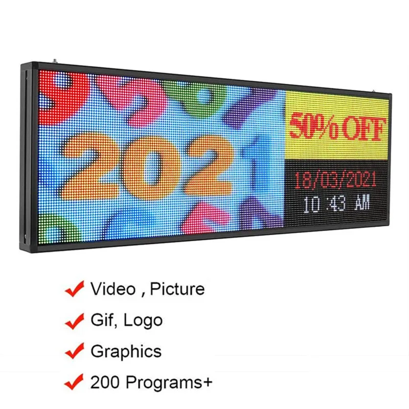 Ultra Bright 5500Nits Outdoor LED USB RGB Color 39”x14” P5 For Store Display Scrolling Messages Electronic Sign Free Design Ads |