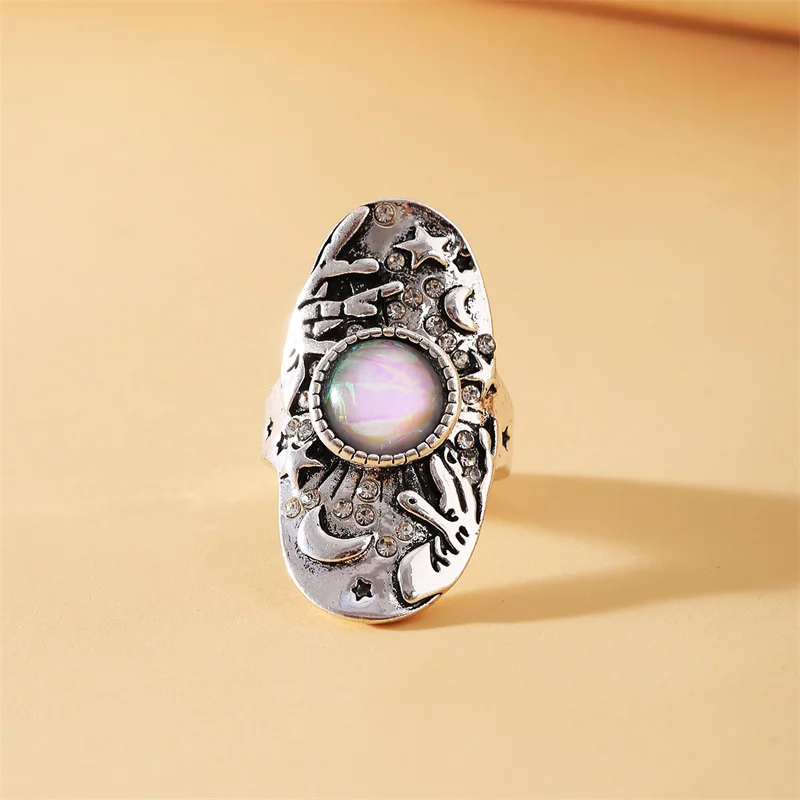 

New retro ring creative planet cloud ring men and women inlaid moonstone ring punk star moon woman ring wholesale