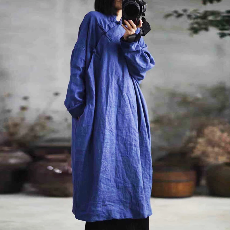 2020 Весенние Новые однотонные хлопковые льняные винтажные платья Чонсам со