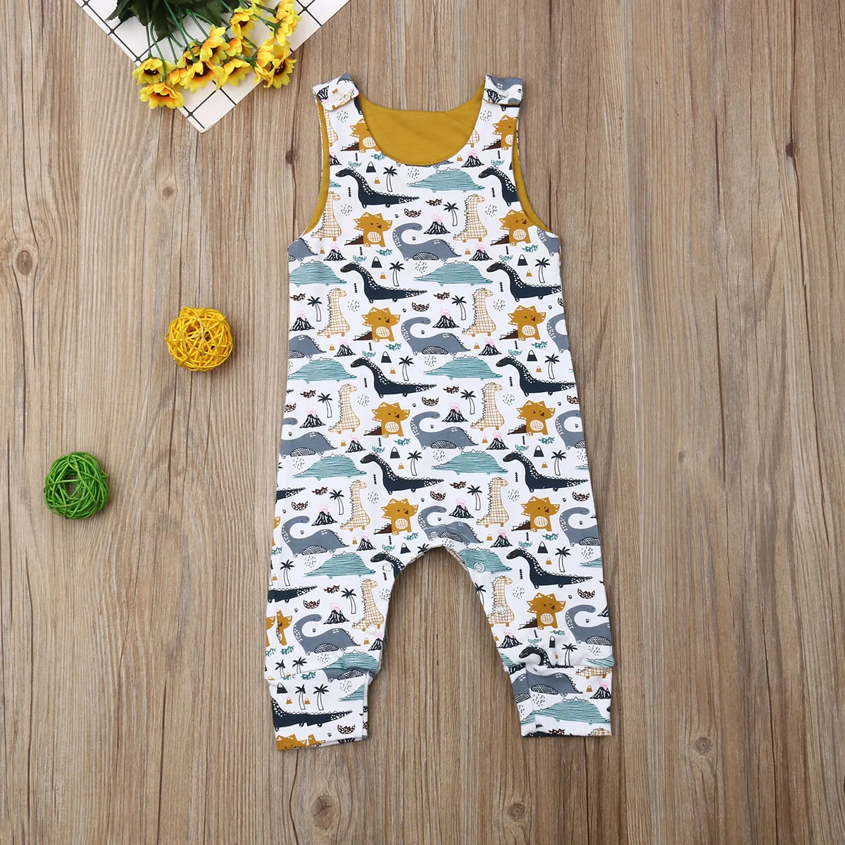 

Pudcoco Summer Newborn Baby Boy Girl Clothes Sleeveless Cotton Dinosaur Print Romper Jumpsuit One-Piece Outfit Playsuit 0-24M
