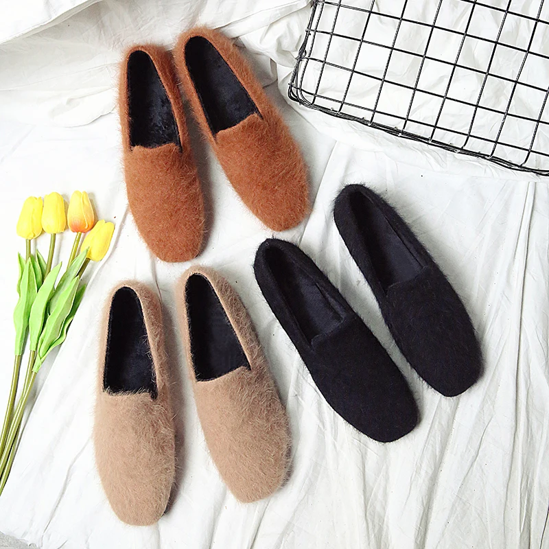 Зимняя женская обувь на плоской подошве Теплые слипоны Водонепроницаемые