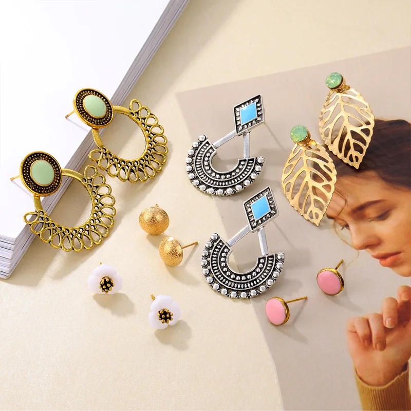 Женские серьги-гвоздики в винтажном стиле Смешанные Серьги богемном золотого