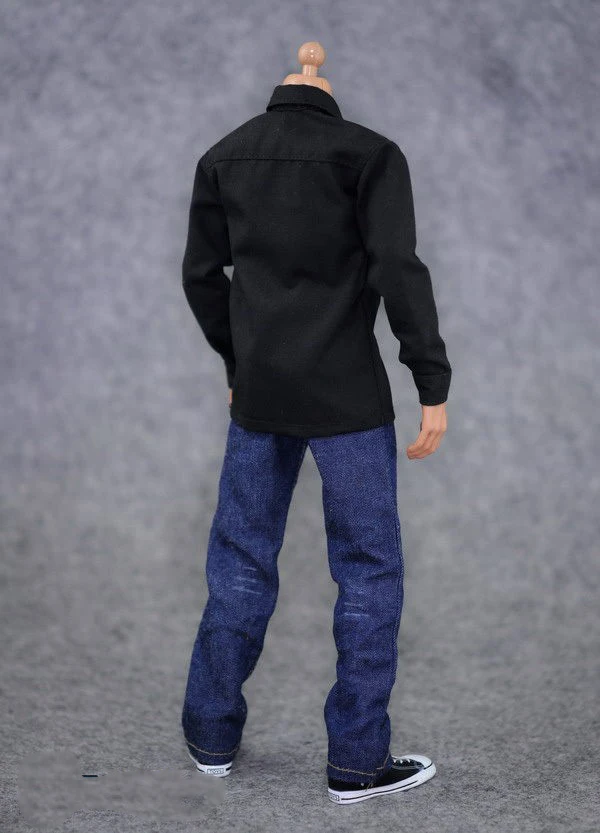 1/6 12'' Mens Clothes Black T-shirt Denim Jeans for Hot Toys Dragon Figure 