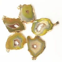 5pcs natural stone brazilian electroplated edged slice open yellow agates geode drusy druzys pendant for necklace jewelry making