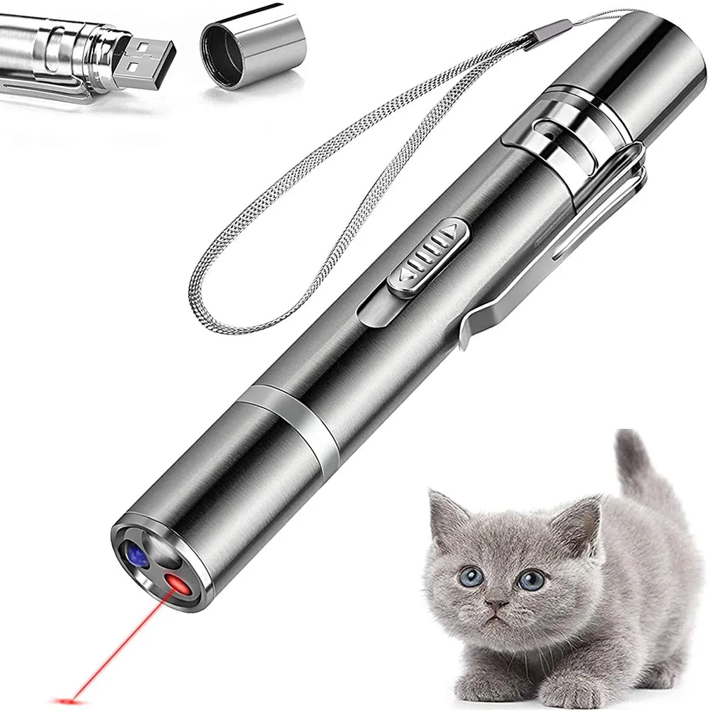 

Red Laser 3 In 1 Mini USB Rechargeable Cat Toys for Cat Chase Flashlight Funny Cat Stick Pet Toy for Exercise Portable Pet