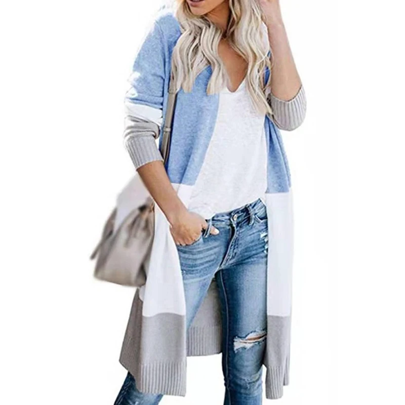 

New Coat Women Ladies Winter Solid V-Neck Cardigan Long Sleeve Coat Patchwork Comfortable Outerwear Chaquetas Mujer 2020