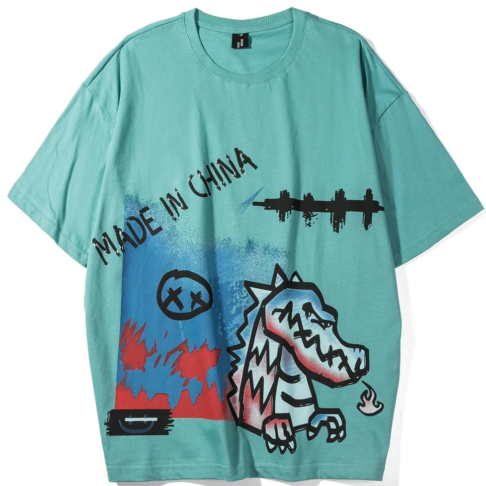Окрашенные динозавр Граффити футболка мужская толстовка хип-хоп Короткие рукава