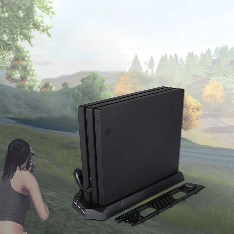 Верхняя вертикальная подставка для PS4 Slim/Pro с охлаждающим вентилятором двойная