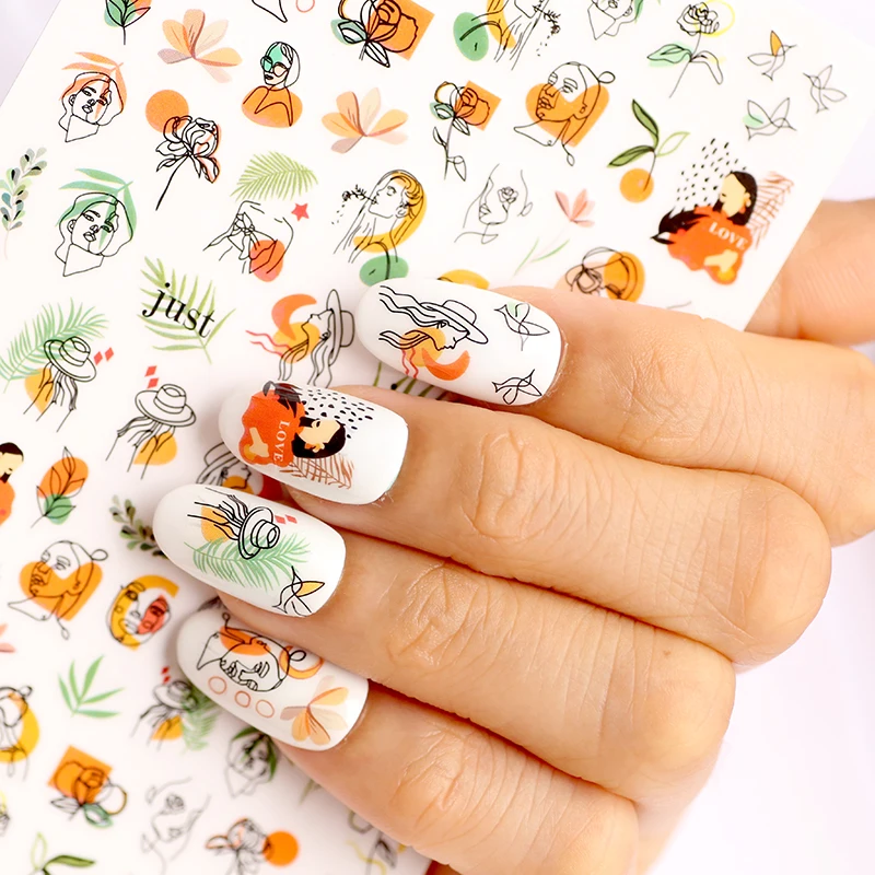 Наклейки для ногтей смешанные женские скетч-абстрактные изображения лица