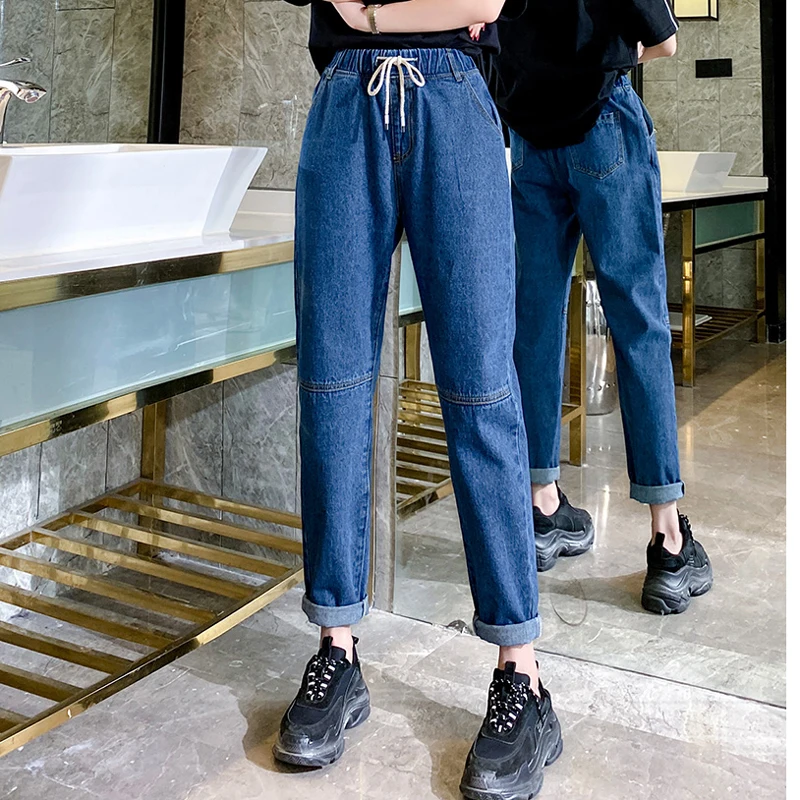 Женская одежда повседневные S-5XL джинсы Плюс Размер на шнуровке потертые с