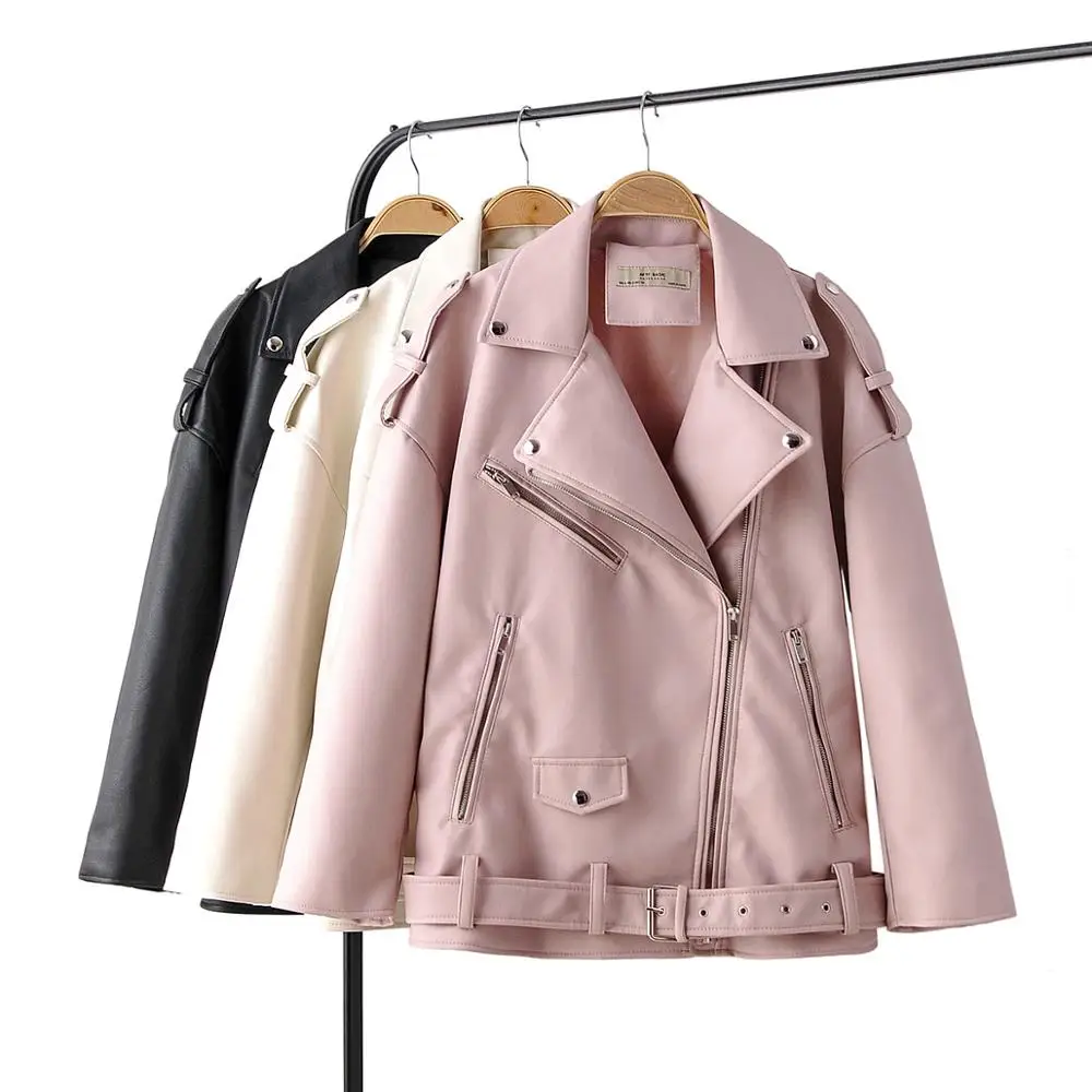 

Brand Motorcycle PU Leather Jacket Women Winter And Autumn New Fashion Coat 3 Color Zipper Outerwear jacket New 2020 Coat HOT