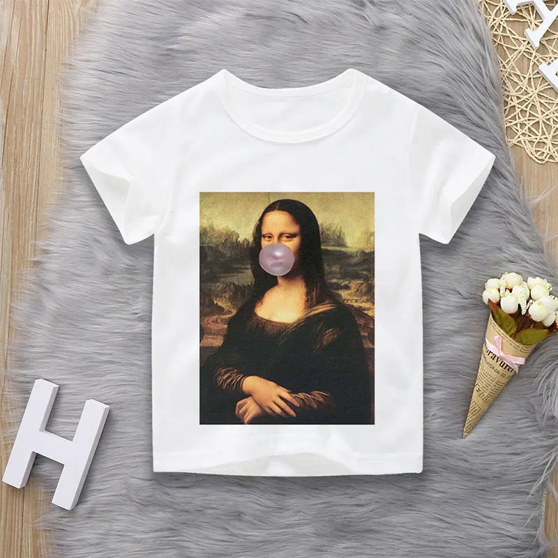 Короткий рукав Ретро стиль картина маслом с принтом для девочек Футболка детей