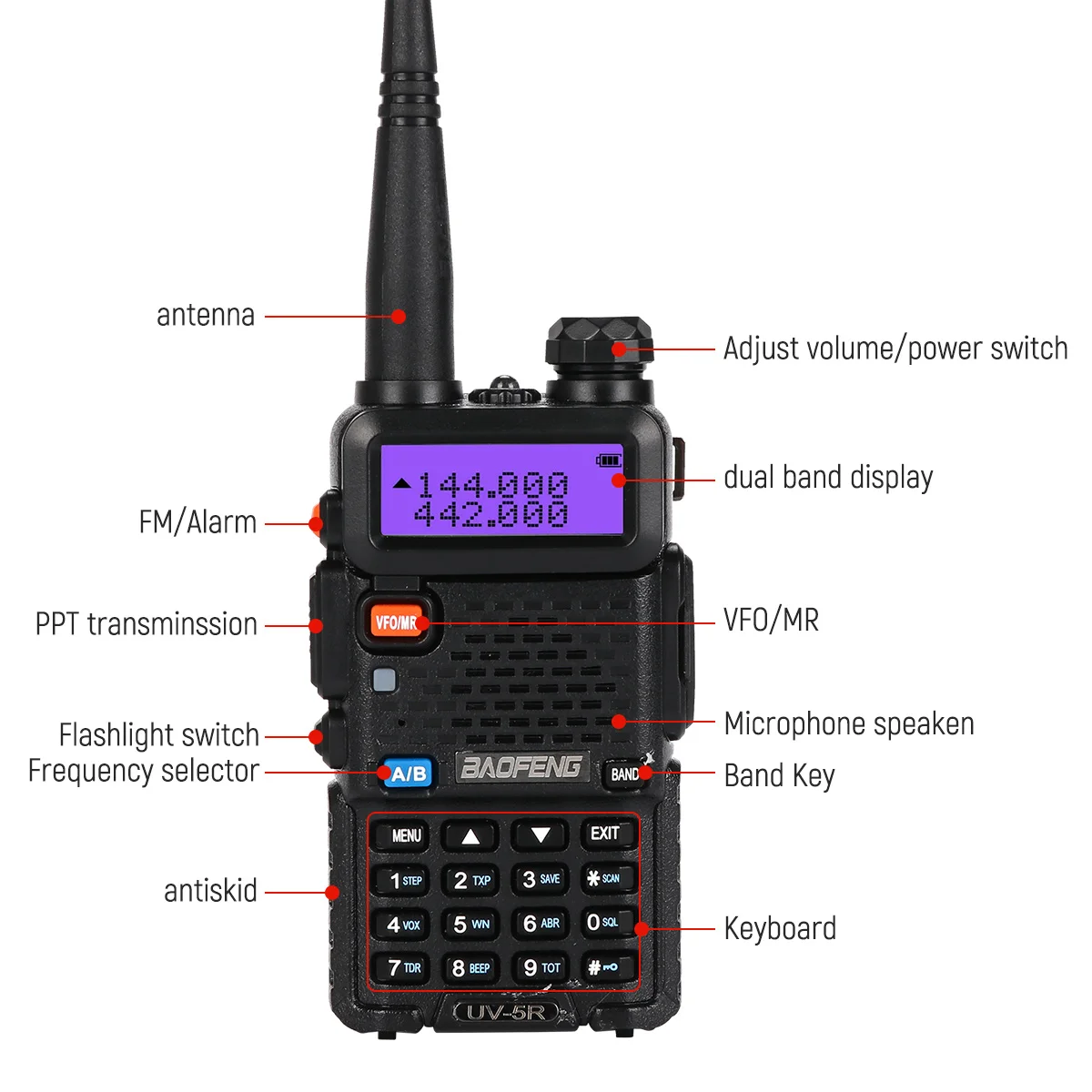 4PCS/Set BAOFENG UV-5R Walkie Talkie 5W Dual Band VHF UHF 136~174MHz 400~470MHz  Hunting Radio With Flashlight