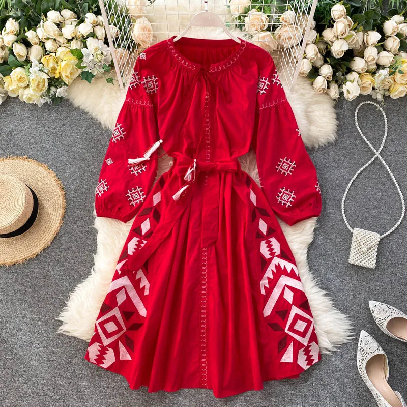 Женское винтажное платье с вышивкой SINGRAIN повседневное ТРАПЕЦИЕВИДНОЕ ПЛАТЬЕ