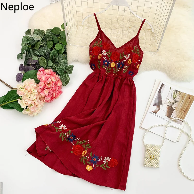 Neploe Лето 2019 женское платье сладкий цветок топ с вышивкой Vestidos винтажное богемное