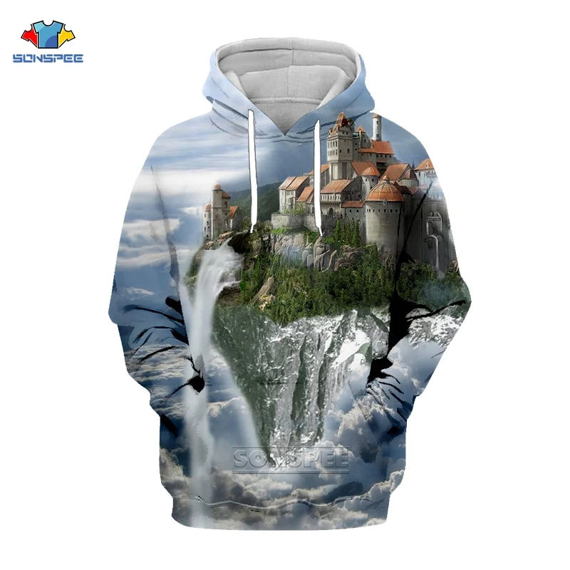 Новые толстовки SONSPEE в стиле Харадзюку мужские с 3D принтом японское аниме замок