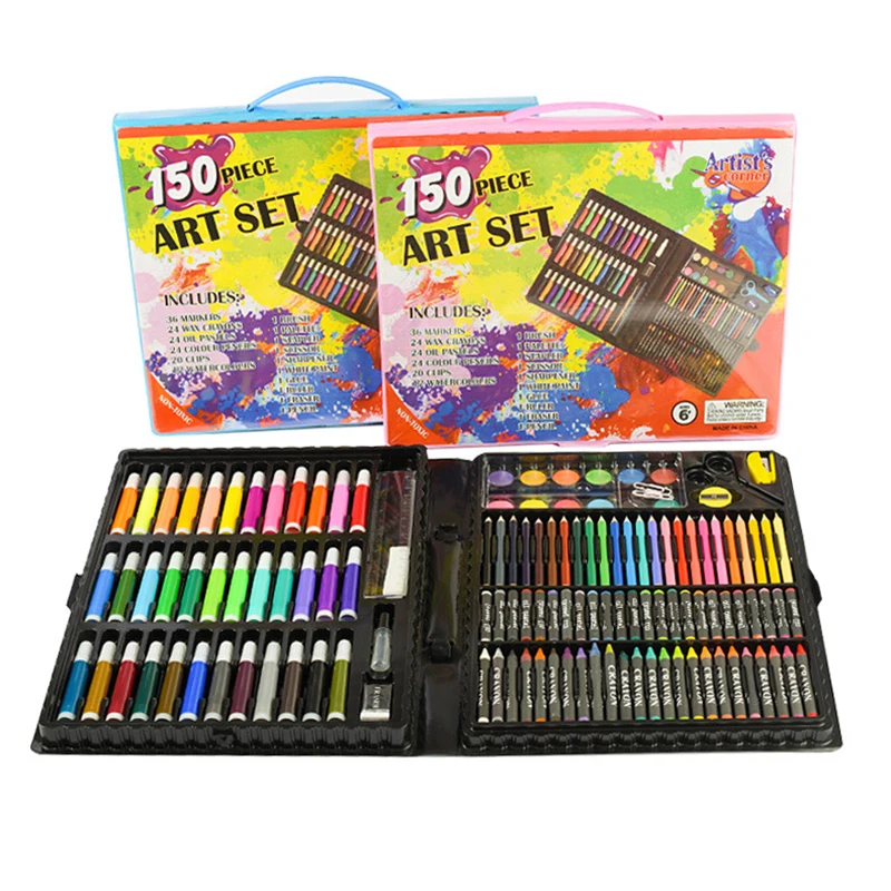 

150 pcs/set Art Painting Drawing Kit for Children Watercolor Pen Pencil Crayon Oil Pastel Water Color Educational Toys Kids Gift