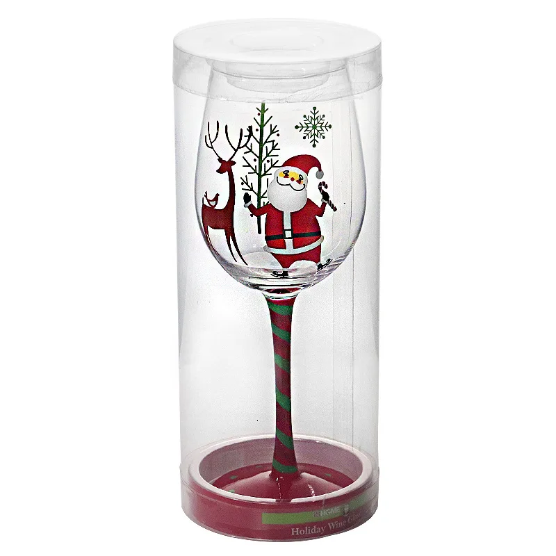 

Christmas theme Hand painted Santa Claus Wine goblet Glass cup Crystal Goblet Creative Christmas Gifts Home party Drinking ware