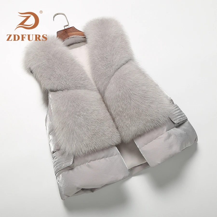 ZDFURS* жилет из натурального Лисьего меха пуховый жилет женский жилет из лисьего меха Зимний меховой жилет