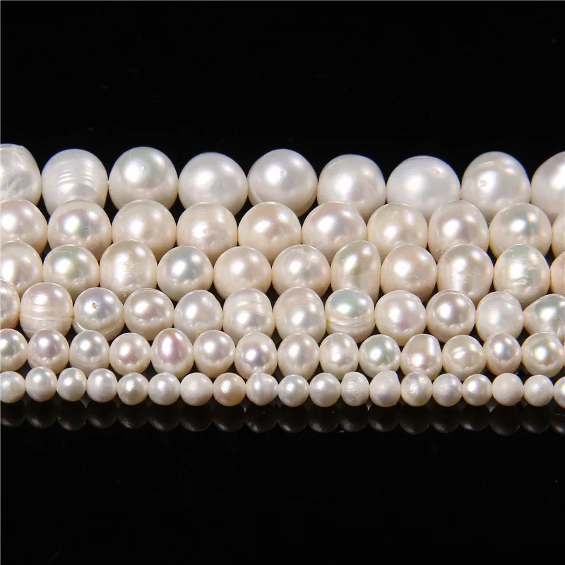 

3-9mm White Natural Pearls Beads Potato Round Freshwater Pearl Loose Beads For Jewelry Making DIY Bracelet Necklace 14" Strand