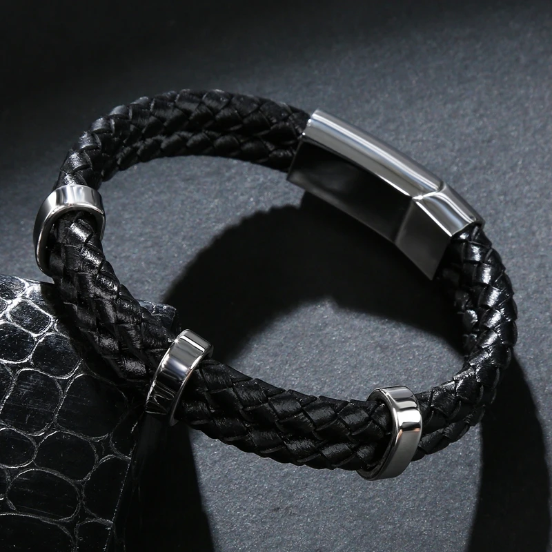 Кожаные браслеты ручной работы классический мужской браслет двойной круг