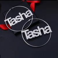 2021 fashion sparkle hoop nameplate earringscustom name plate earrings crystal round circle name earring gift for women