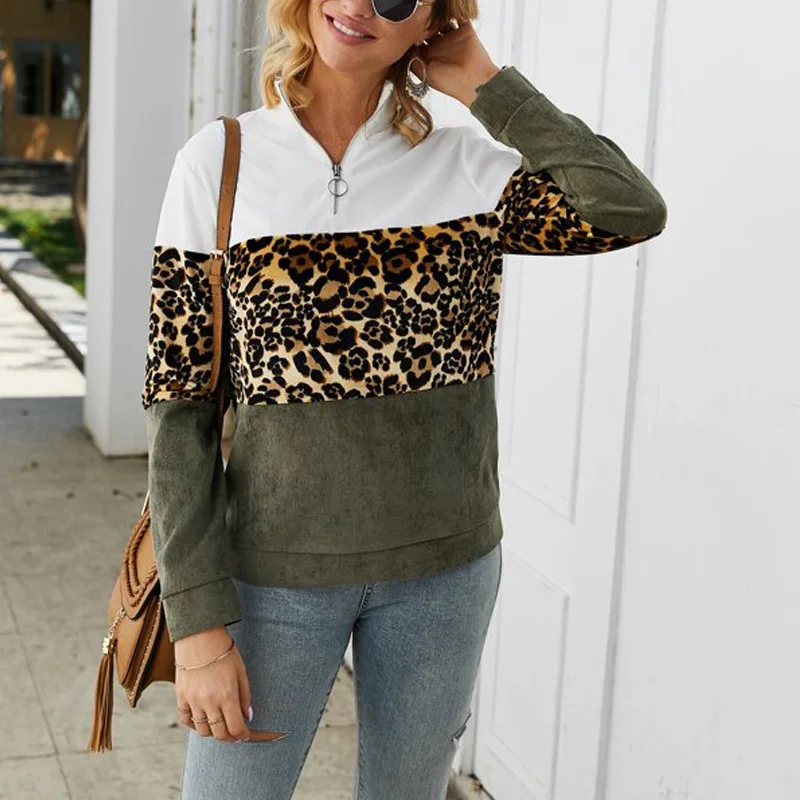 Женская толстовка с леопардовым принтом Дамский мешковатый пуловер длинным