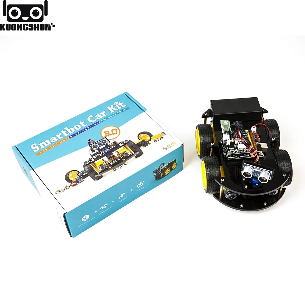 Умный робот автомобильный комплект для ARDUINO UNO R3 с ультразвуковым датчиком/модулем Bluetooth/пультом дистанционного управления и обучающим CD
