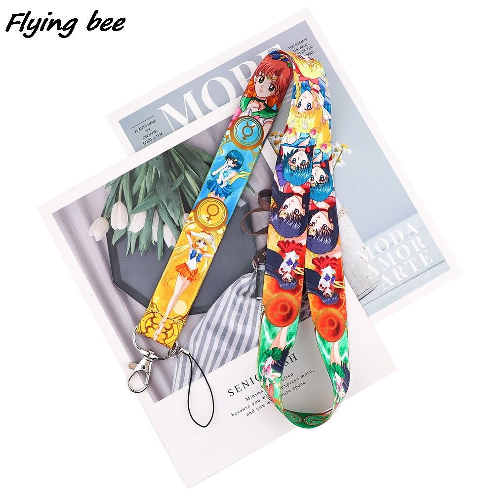 

Брелок-шнур Flyingbee в стиле аниме с изображениями персонажей мультфильмов для девочек мобильный телефон, USB-держатель для бейджа, веревка для ...