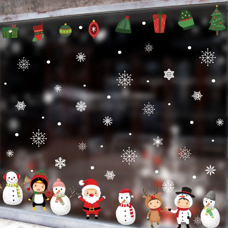 

Christmas Gift Snowman Snowflake Electrostatic Sticker Window Kids Room New Year Wall Stickers Home Decals Decor Wallpaper