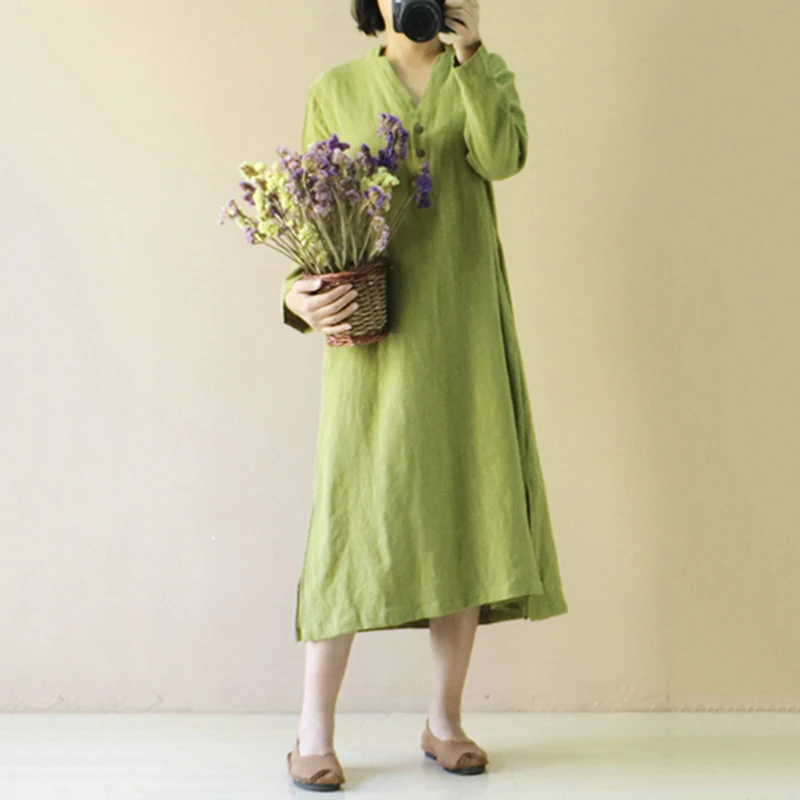 Винтажное хлопковое платье женское средней длины однотонное большого размера на