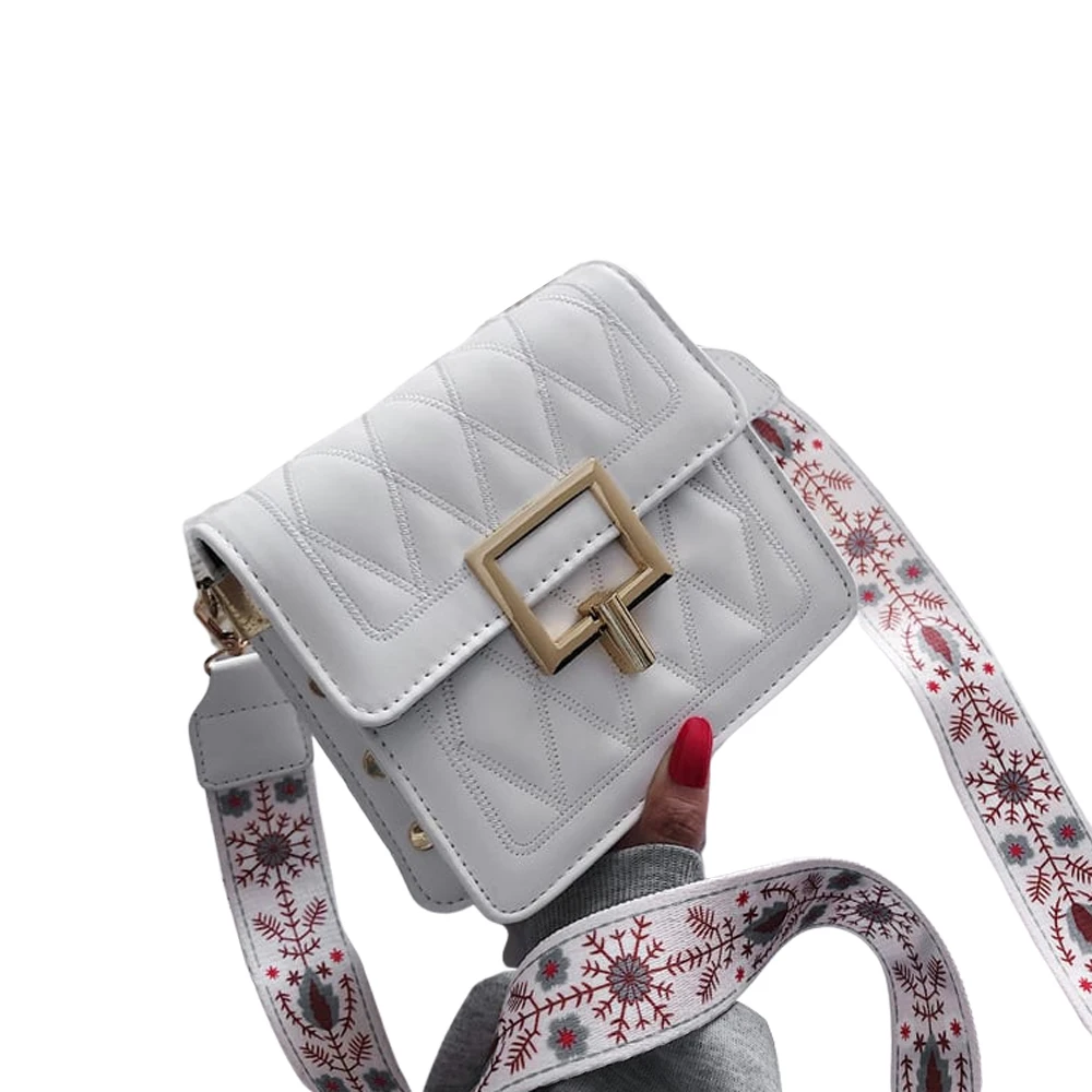 

Women Small Square Crossbody Bag Elegant Ladies Leather Shoulder Bags Embroidery Thread Shoulder Bags